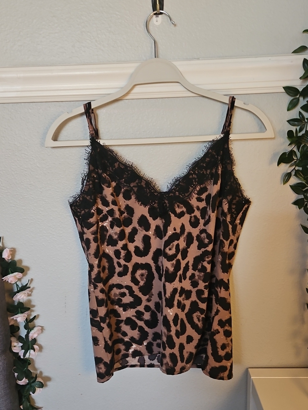 Cupshe Leopard Satin Lace Cami - Black & Brown